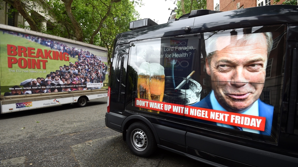 UKIP unveiled a poster showing a queue of migrants with the slogan “Breaking point” [EPA]
