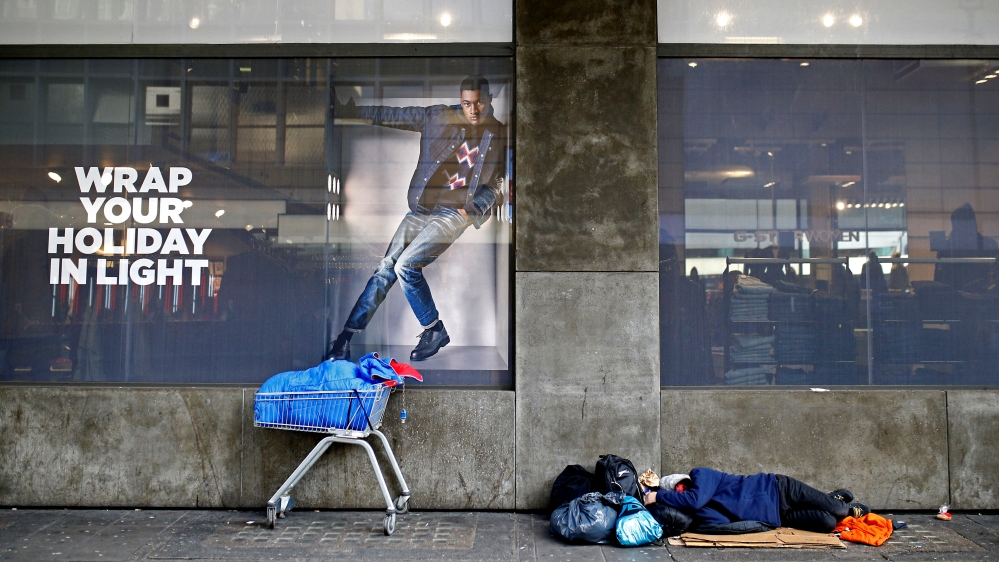 A homeless person sleeping on the streets in central London, Britain, December 20, 2018