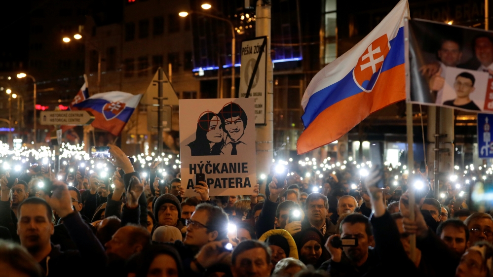 First anniversary of the murder of the investigative reporter Jan Kuciak and his fiancee Martina Kusnirova in Bratislava