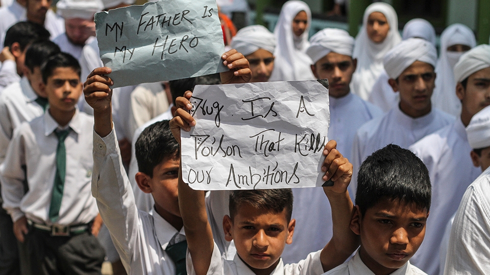 Students rallied on July 11 in Anantnag after two people died of overdoses