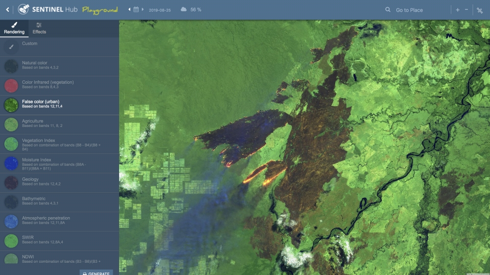 Different data bands can help users spot evolving features on the ground [Sentinel]