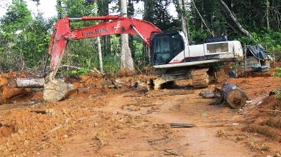 A digger used for illegal mining on an indigenous territory in the Tapajos River basin region, where in recent years, illegal mining has become increasingly capital intensive
