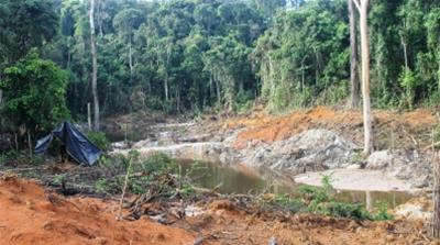 Though prohibited by law, illegal mining pits on indigenous territory – like this one in the Tapajos River basin region — are becoming more common in Brazil