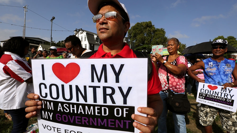 Protestors demonstrate against corruption in the government of President Desi Bouterse in Paramaribo, Suriname