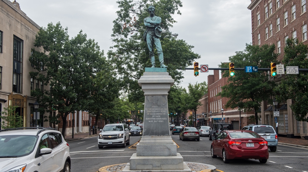 A bronze statue, titled the Confederate Soldier, is seen in downtown Alexandria, Virginia [AFP]